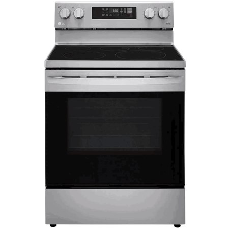 فرن كهربائي lg بسطح سيراميك 5 شعلات بمقلاة هوائية ومروحة حمل حراري سعة 63 قدم مكعب للمطابخ