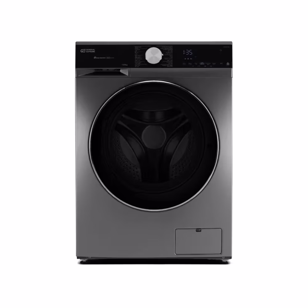 غسالة تعبئة أمامية جنرال سوبريم 13 كجم غسيل 8 كجم تنشيف إنفيرتر فضي