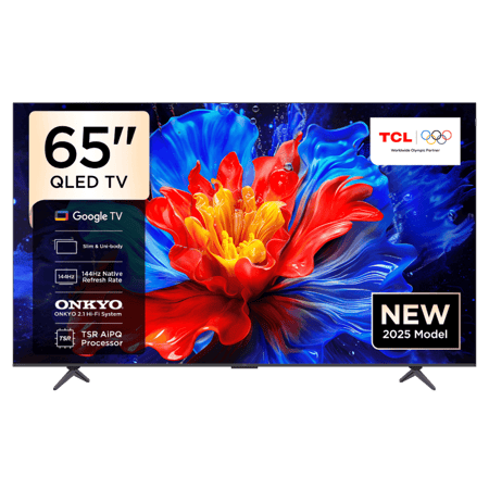 تلفزيون ذكي tcl 65 بوصة qled 144hz بنظام google tv وصوت onkyo للألعاب والترفيه
