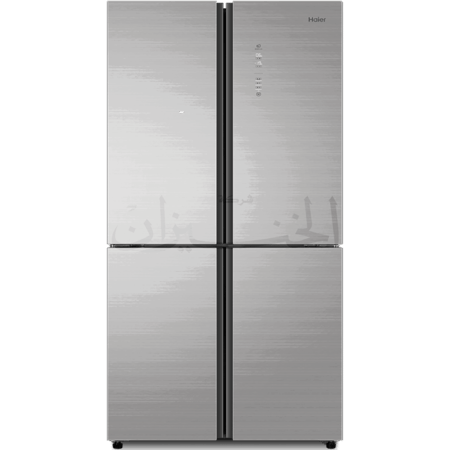 ثلاجة 4 أبواب haier فضية 505 لتر بتصميم معدني وواجهة رقمية للعائلة