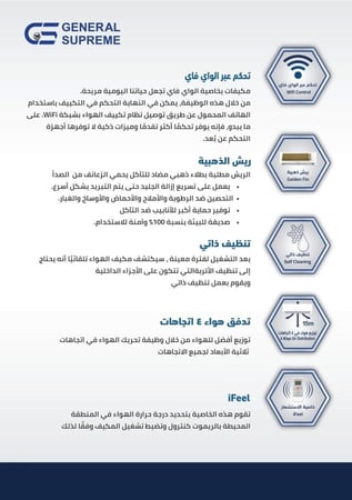 مكيف اسبليت GENERAL SUPREME 21200 وحدة إنفرتر حار بارد بتنظيف ذاتي واي فاي