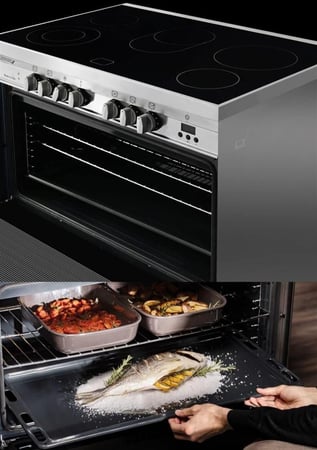 فرن غاز كهربائي Glem مقاس 60×90 استيل مع 5 شعلات سيراميك للمطابخ المنزلية