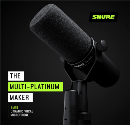 ميكروفون ستوديو Shure SM7B ديناميكي أسود بواقي رياح وستاند للبث والتسجيل