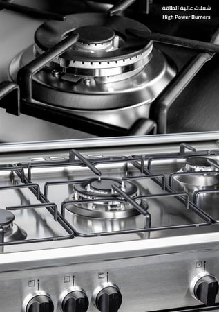 فرن غاز Glem ستانلس ستيل 60×80 بخمس شعلات وموقد متعدد الوظائف للمطبخ