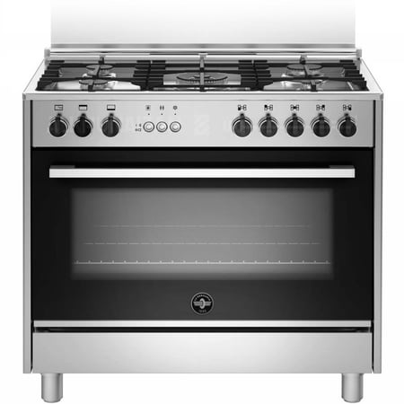 فرن غاز lajerman مقاس 60فى90 سم ستانلس ستيل 5 شعلات بمروحة للمطبخ