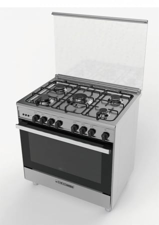 فرن غاز Glem ستانلس ستيل 60×80 بخمس شعلات وموقد متعدد الوظائف للمطبخ