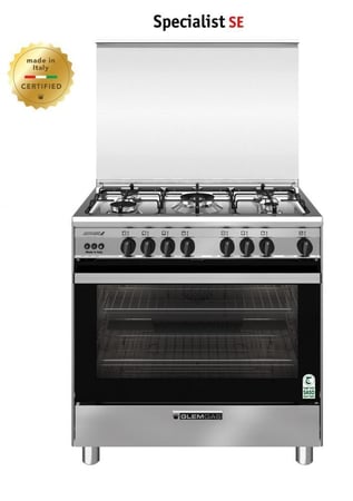 فرن غاز glem ستانلس ستيل 60فى80 بخمس شعلات وموقد متعدد الوظائف للمطبخ