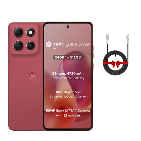 جوال موتورولا - motorola moto g86 Power 5G - 512GB | 8+16GB RAM  مع هدايا مجانية ,  كيبل Iosuite من تايب سي الى تايب سي 60W- متوفر بخيارات متعددة