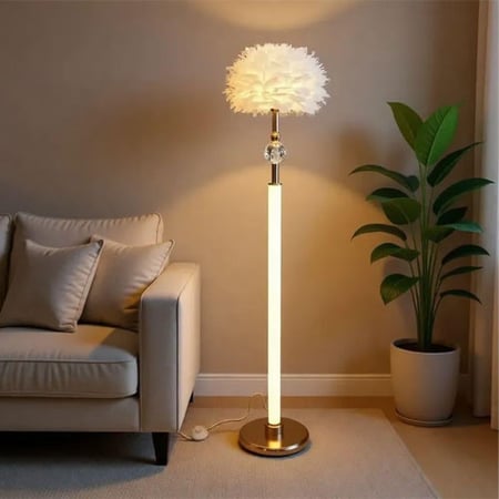 اباجورة ارضية ليد فضي ريش ابيض