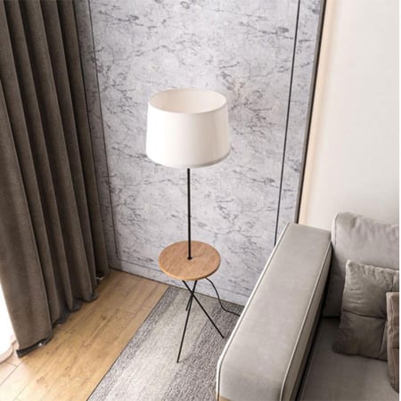 اباجورة ارضية مع رف خشبي