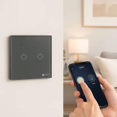 مفتاح ثنائي الذكي غطاء جرافيت تحكم عن بعد WiFi سهل الاستخدام يعمل باللمس تحكم بالجوال متوافق مع اليكسا وجوجل هوم توفل