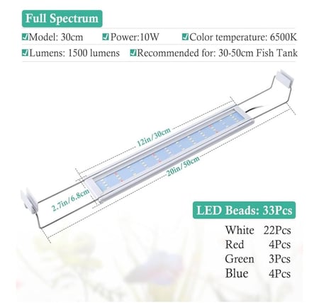 مصباح LED بطيف كامل لأحواض السمك (30 – 45 سم)