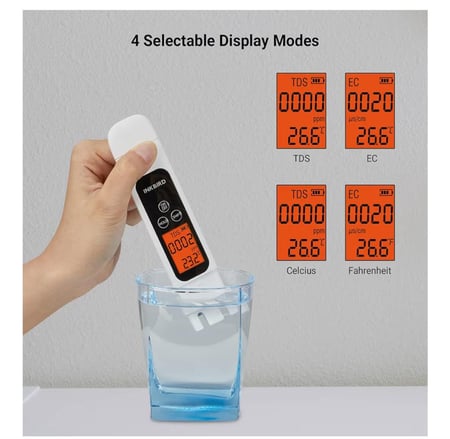 جهاز INKBIRD ITDS-01 لقياس جودة المياه – TDS / EC / درجة الحرارة (3-في-1)