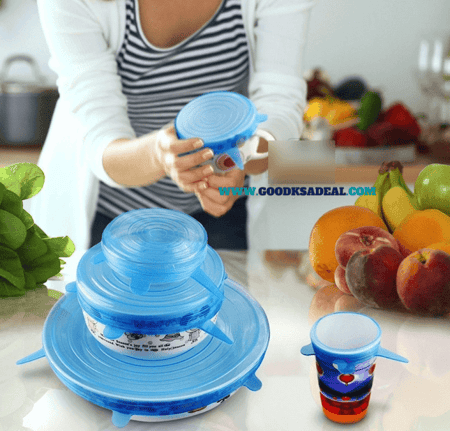 12 قطعة باللونين الأزرق الفاتح والأبيض قابلة للتمدد لحفظ الأطعمة