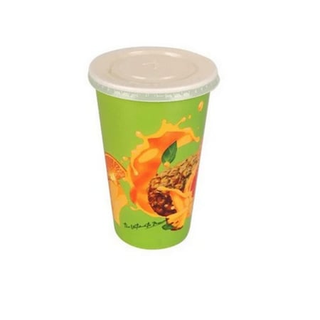 كاسات عصير ورقية بغطاء مقاس 16 أونص ألوان متعددة ( 20 كوب )