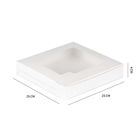 بوكس ورق فاخر مربع بطبقة عازلة و نافذة لون أبيض - خيارات متعددة