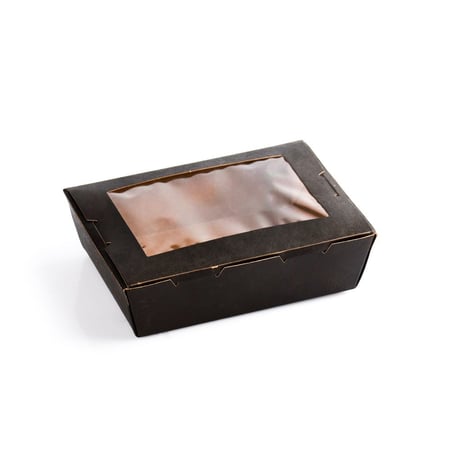 علب طعام ورقية لون اسود بنافذه مقاسات متعددة ( 50 حبة )