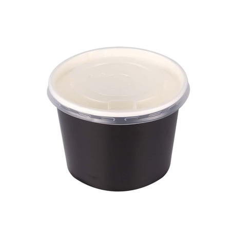 علب ورقية دائرية بغطاء بلاستيك حراري لون أسود - خيارات متعددة