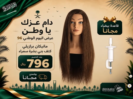 مانيكان شعر برازيلي بني طبيعي 100% للتدريب – بشرة سمراء (كثافة عالية) | سمسمه