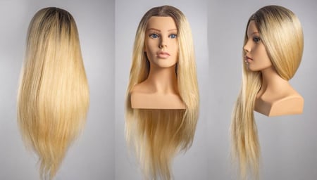 مانيكان شعر أوروبي أشقر بجذور بني طبيعي 100% للتدريب – 30 إنش (كثافة 230g) | سمسمه