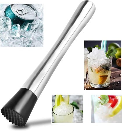 عصا خلط المشروبات والكوكتيلات من الستانلس ستيل مع مطرقة سحق