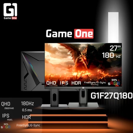 GameOne G1F27Q 27" 2K QHD Gaming Monitor 180 HZ- شاشة قيمنق جيم ون 27 بوصة بدقة 2K وتردد 180 هرتز