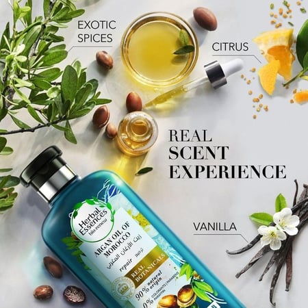 هيربال إيسنسز بيو رينيو بلسم الأرغان 400 مل مع إبراز الأرغان والمكونات