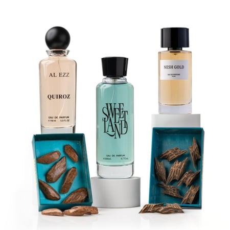 بكج عطر سويت لاند 200 مل و عطر كوايروز 150 مل و عطر نيش قولد 100 مل و تولة مروكي و تولة كمبودي.