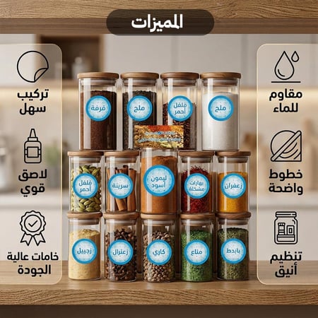 استيكر لاصق تعريف علب المطبخ 3 قطع يسهل التنظيف، يعطي مظهر مرتب للمطبخ