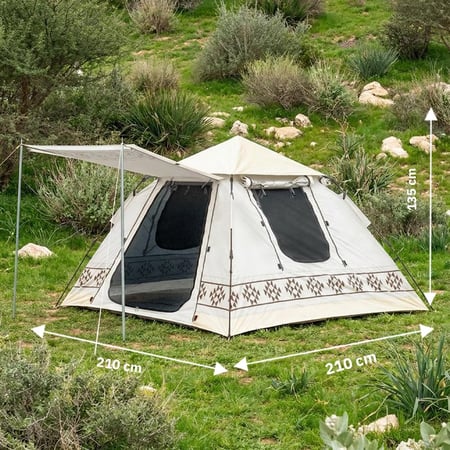 خيمة اتوماتيكية 2.1×2.1×1.35م، مناسبة للعائلات أو المجموعات الصغيرة،ضمان سنتان
