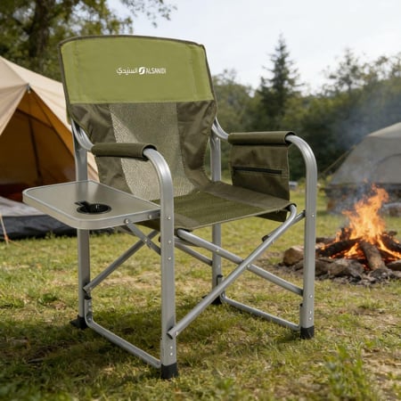 كرسي الراحة المونيوم بطاولة جانبية يتحمل 120 كجم، مريح للجلوس لفترات طويلة،ضمان سنتان