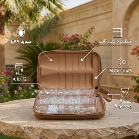 طقم استكانات ضد الصدمات 12 استكانات- تحمي الاستكانات من الصدمات والرطوبة، سهلة الحمل والتنظيم، مناسبة للجمعات الكبيرة،ضمان 3 سنوات