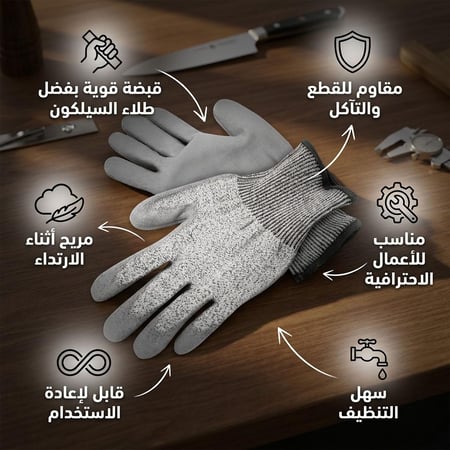 قفاز مقاوم للحرارة والقطع 25 سم، حماية قوية من القطع والحرارة