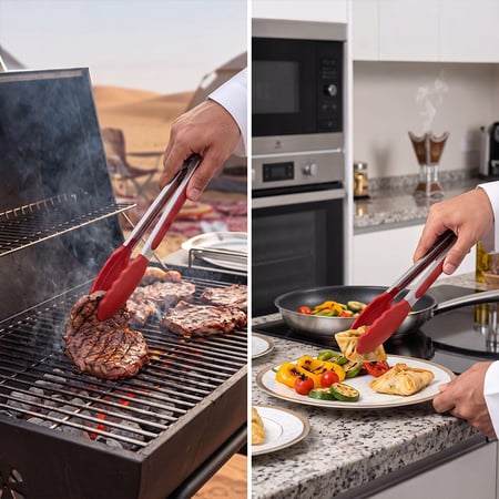 ملقاط المشاوي 27 سم، مقبض مريح، يمنع خدش الأدوات