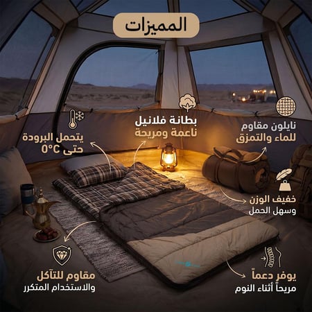 فراش نوم الربيع نايلون 1.1×2.1 م حتى -5° مئوية، يوفر دفء وراحة،ضمان سنتان