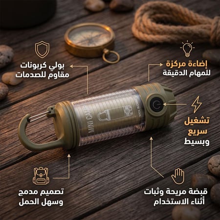 مصباح تخييم بولي كربونات 150 لومن متين ومقاوم للصدمات،شحن Type-C