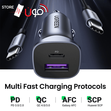 شاحن-شواحن-سياره-سياراة-اصلي-سريع-30W-منفذ-USB-منفذ-USB-C-يوجرين
