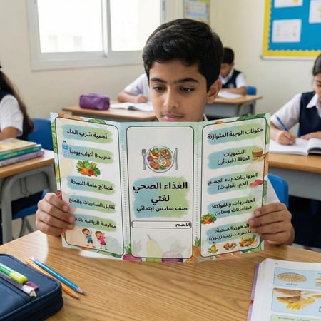 مطوية الغذاء الصحي لغتي سادس ابتدائي الفصل الثاني
