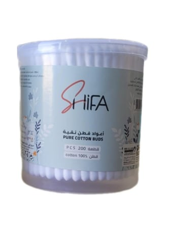 شفا اعواد قطن اذن علبه بلاستيك 200عود -تايلندي