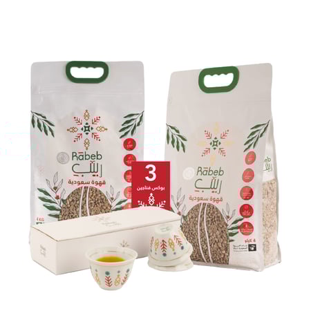 قهوه سعودية بن لقمتي عدد 2 + 3 بوكس فناجيل