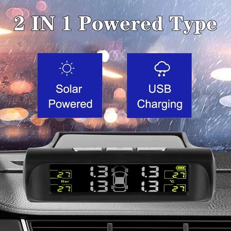 طقم حسّاس ضغط الكفرات خارجي (4 قطع) — TPMS شمسي/USB
