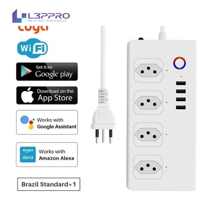 مقبس ذكي Wi-Fi متعدد المنافذ مع USB متوافق مع Alexa وTuya