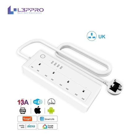 مقبس ذكي Wi-Fi متعدد المنافذ مع USB متوافق مع Alexa وTuya