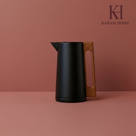 ترمس ستانليس ستيل اسود بحامل خشبي حجم كبير