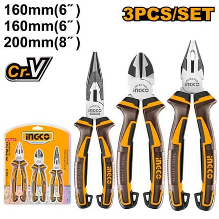 3pcs Pliers Set 8" Combination pliers 6" Long nose pliers 6" Diagonal cutting pliers طقم زرادية + قطاعة + زرادية بوز اسود
