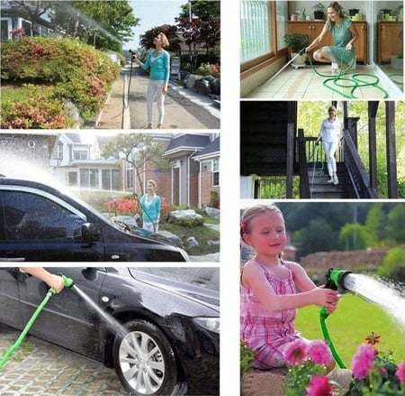 خرطوم الماء القابل للتمدد طول 15 متر بعد التمدد الكامل مع رأس بلاستيكي