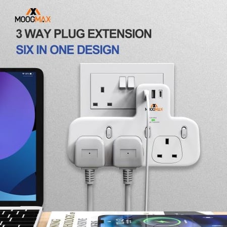 فيش جداري 3 مقابس و 3 منافذ للشحن من موج ماكس