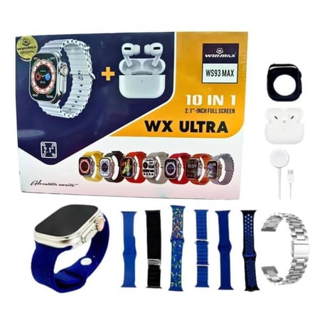 ساعة ذكية win max + سماعة ايربودز + 8 سوار ساعة - WS93 MAX
