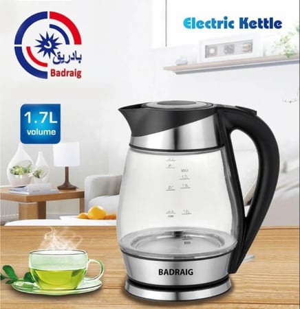 غلايات ماء زجاج سعة 1.7 لتر لون أبيض وشفاف من بادريق