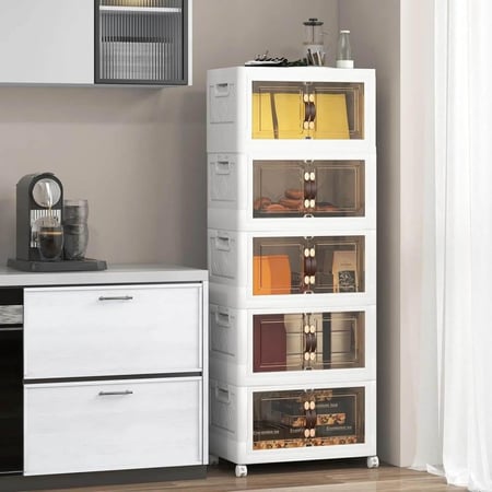 دولاب تخزين بلاستيك متعدد الأغراض متنقل بعجلات قابل للطي